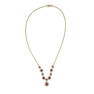 Vintage 14K Gold Ruby and Diamond Cluster Necklace