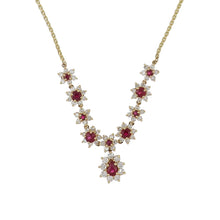Load image into Gallery viewer, Vintage 14K Gold Ruby and Diamond Cluster Necklace
