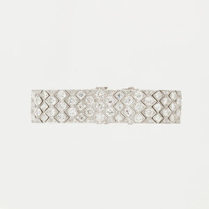 Art Deco Platinum Diamond Honeycomb Strap Bracelet