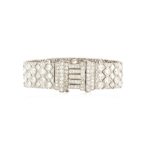 Art Deco Platinum Diamond Honeycomb Strap Bracelet