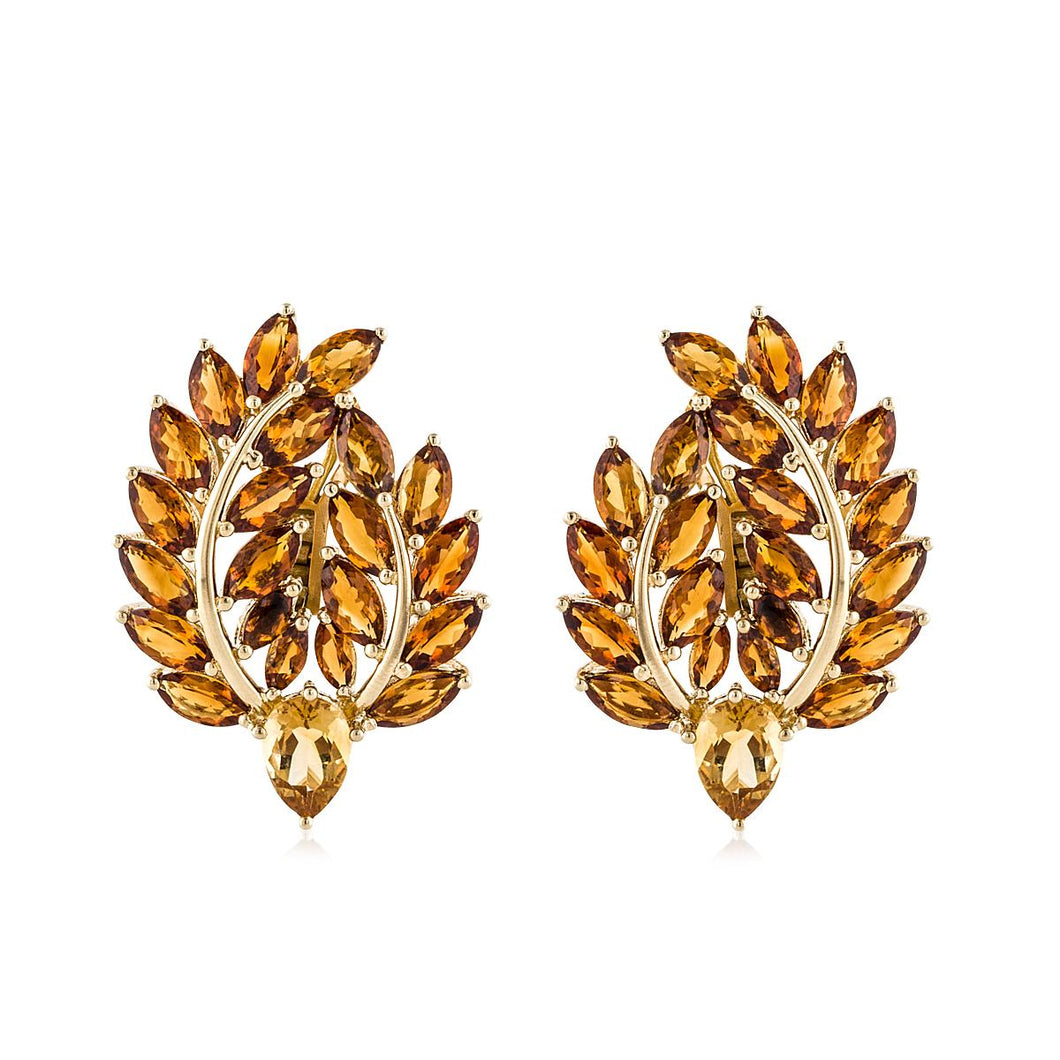 Estate 18K Yellow Gold Citrine Leaf Earrings