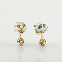 Load image into Gallery viewer, Estate David Webb 18K Gold White Enamel Lion Stud Set
