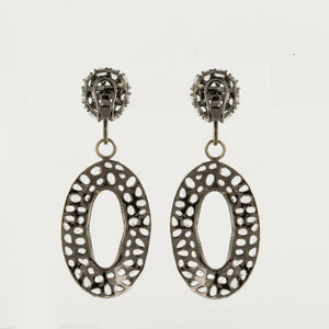 18K Blackened Gold and White Topaz Dangle Earrings with Diamonds