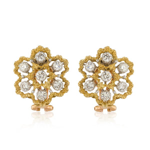 Estate Buccellati 18K Two-Tone Gold Openwork Diamond Earrings