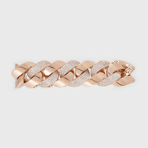 Italian 18K Rose Gold Pavé Diamond Link Bracelet