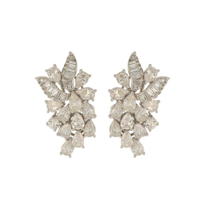 Mid-Century Platinum Fancy-Shape Diamond Cluster Earrings with "Ribbon"