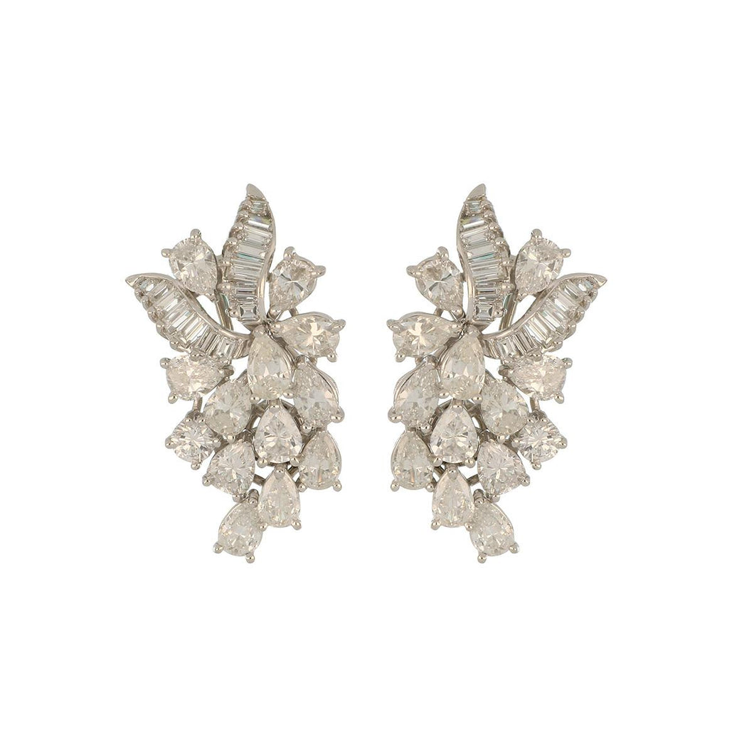 Mid-Century Platinum Fancy-Shape Diamond Cluster Earrings with 