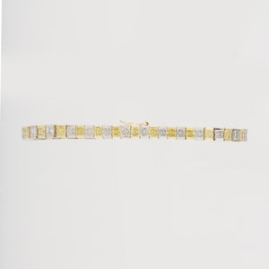 Platinum and 18K Gold Yellow and White Diamond Line Bracelet