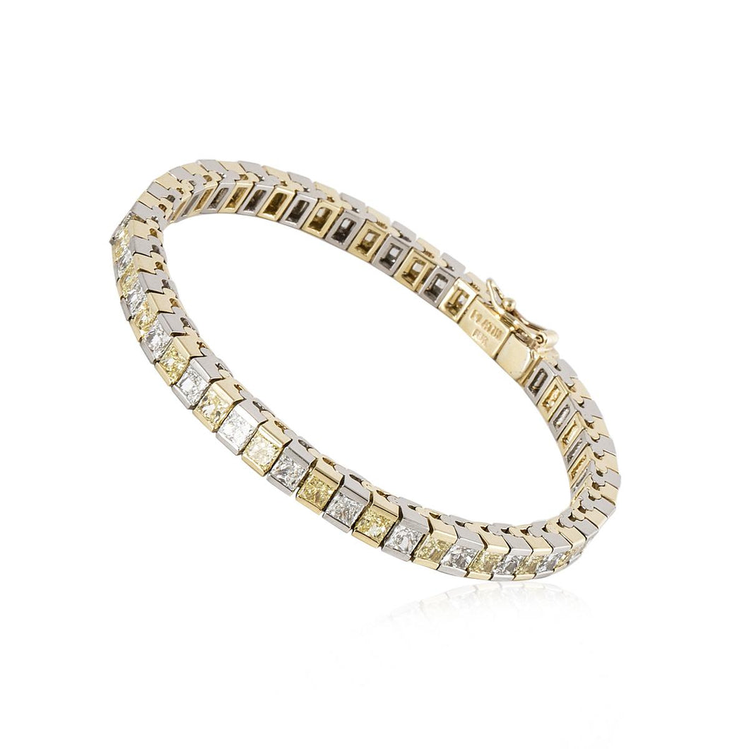 Platinum and 18K Gold Yellow and White Diamond Line Bracelet