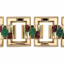 Load image into Gallery viewer, Retro Emerald and Ruby 14K Gold Square Link Bracelet
