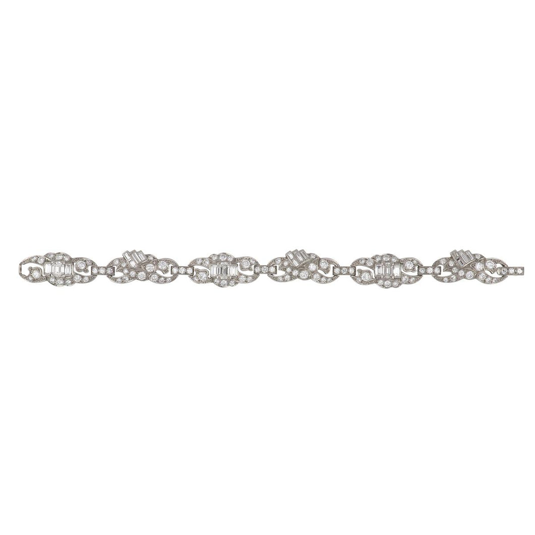 Art Deco Platinum Openwork Diamond Link Bracelet