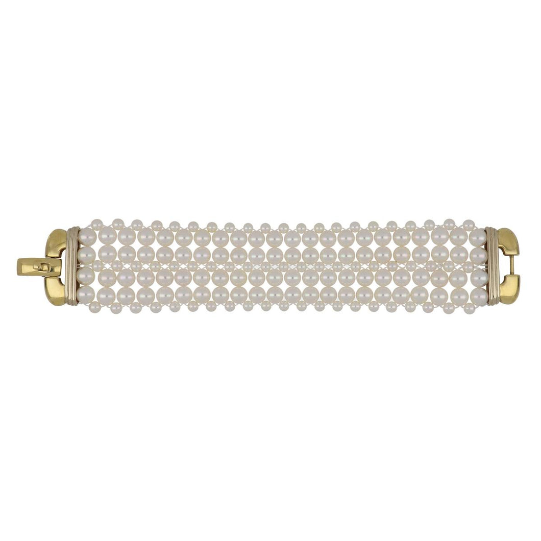 Estate 18K Two-Tone Gold Wide Woven Pearl Bracelet