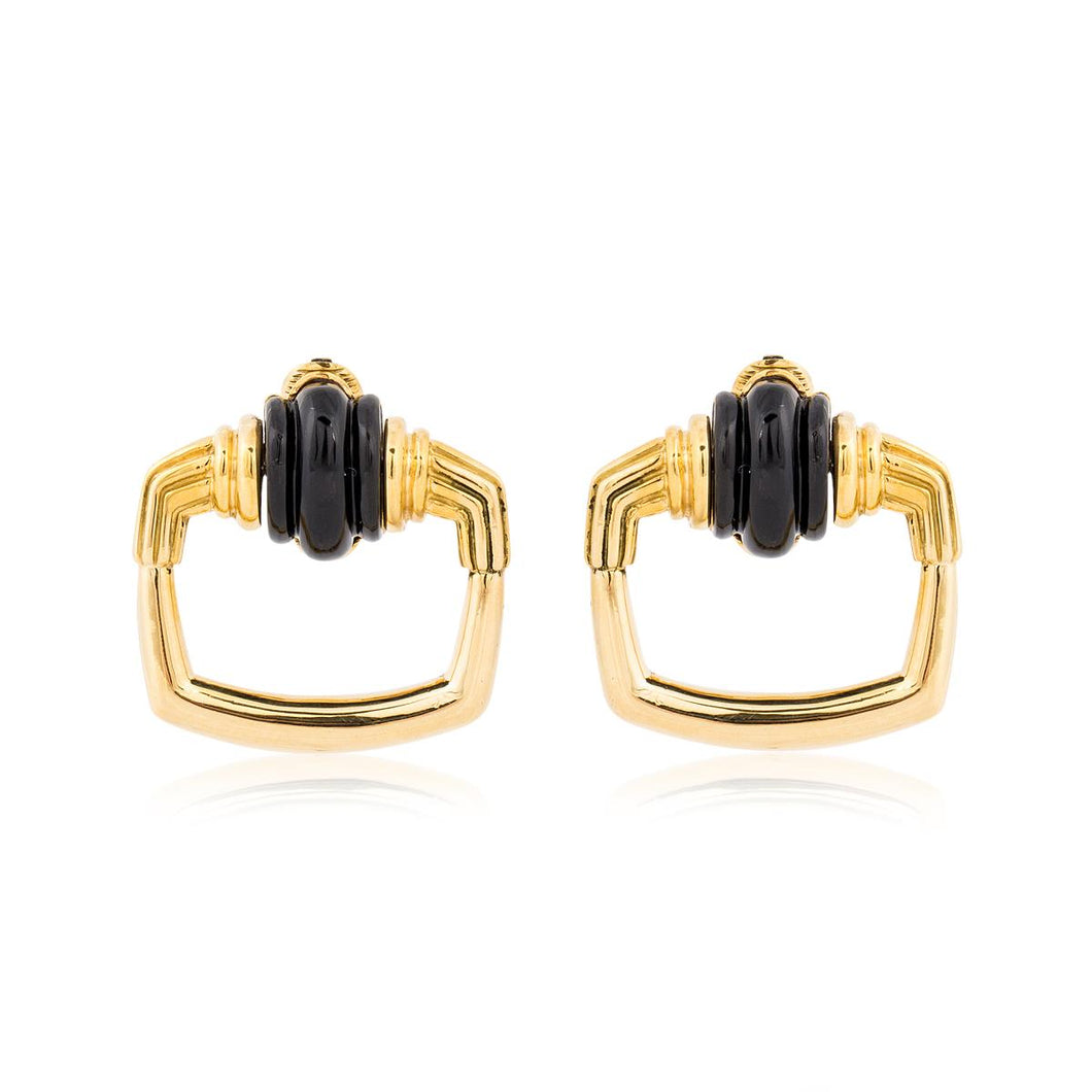 Estate Aldo Cipullo 18K Gold Onyx Earrings