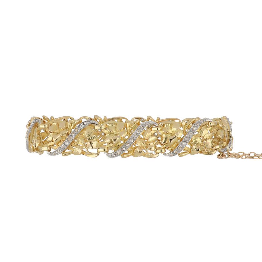 Napoloeon III 18K Gold and Platinum Floral Openwork Plaque Bracelet with Diamonds