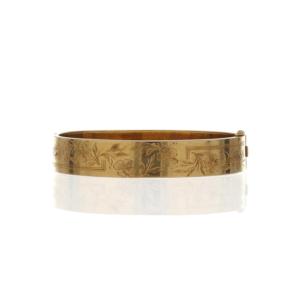French Aesthetic Period 18K Gold Narrow Engraved Bangle