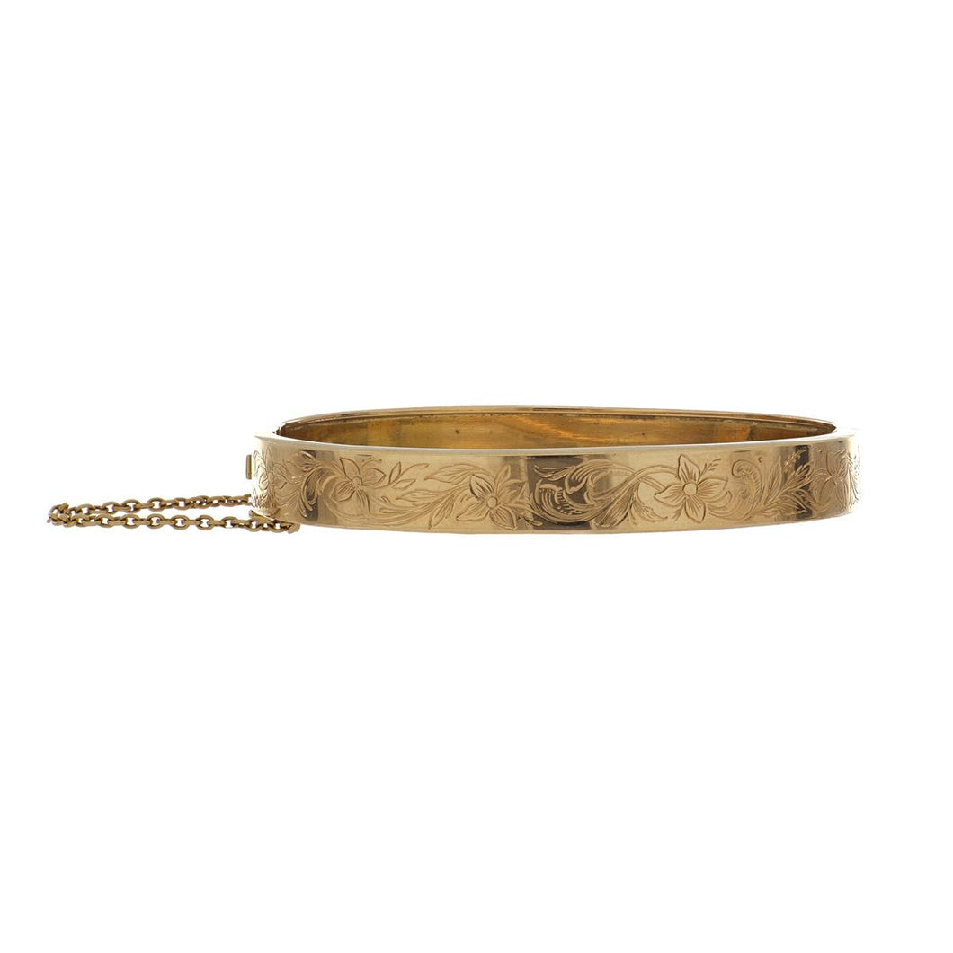 French Victorian 18K Gold Narrow Bangle with Engraving