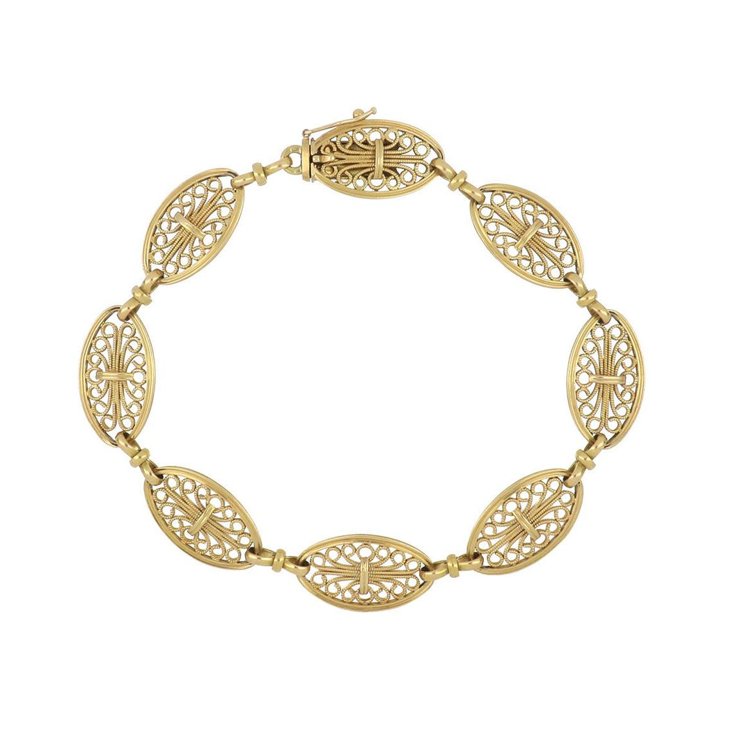 French Belle Époque 14K Gold Filigree Link Bracelet