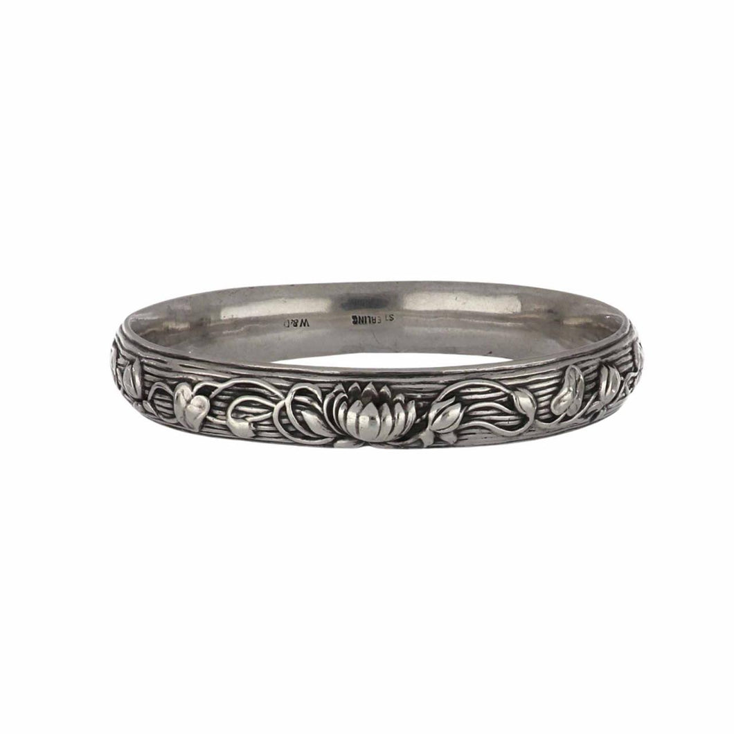 Sterling silver Art Nouveau water lily bangle