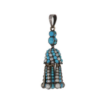 Load image into Gallery viewer, Georgian Silver and 18K Gold Turquoise and Split Pearl Tassel Pendant
