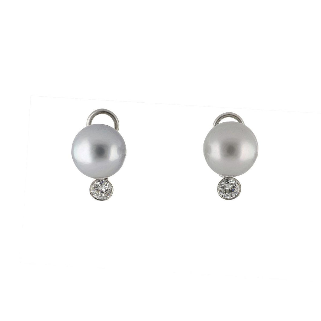 Platinum and 18K White Gold Pearl and Diamond Earrings