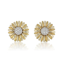 Load image into Gallery viewer, Vintage 1990s 18K Two-Tone Gold Daisy Earrings with Diamond Centers
