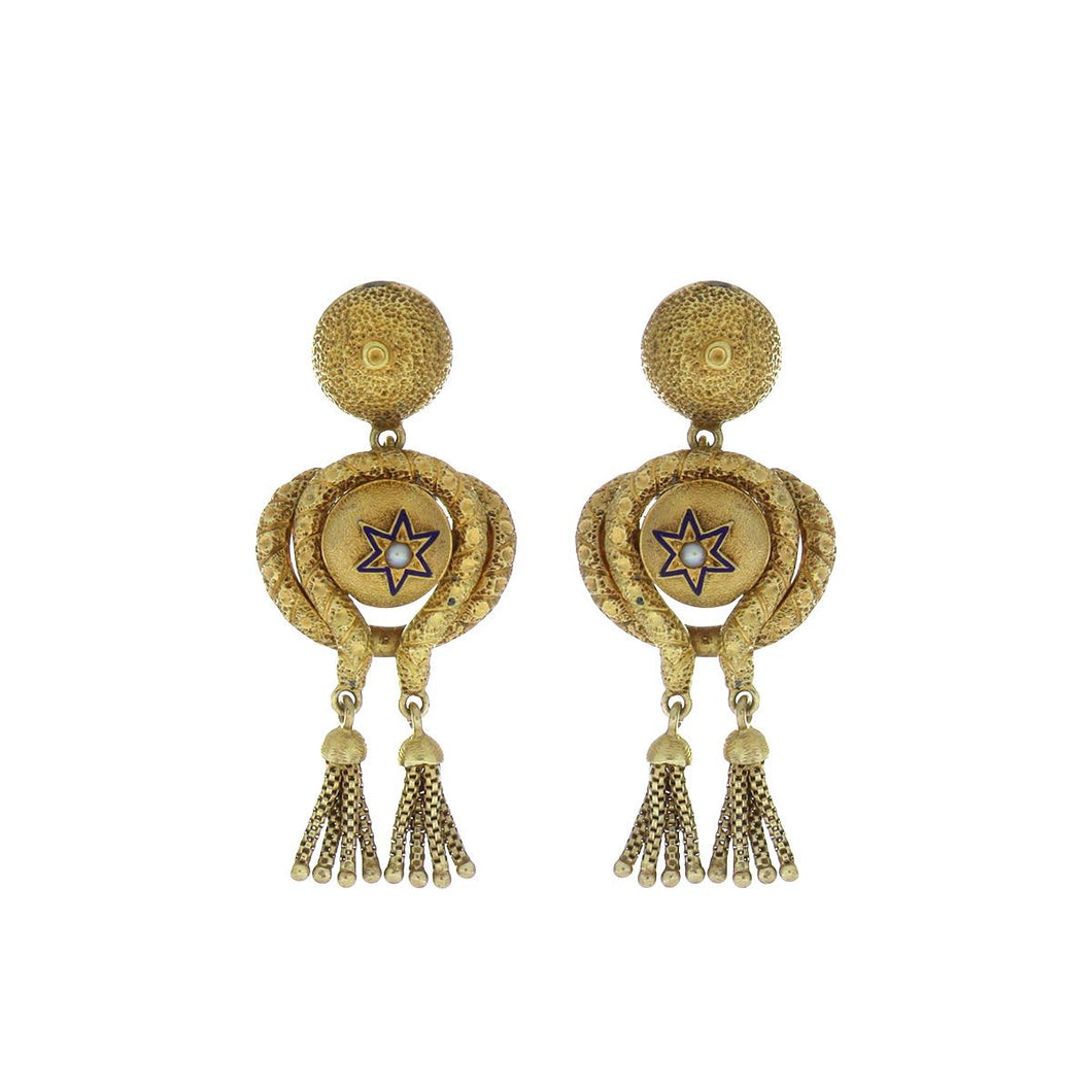 Victorian 14K Gold Twin Tassel Drop Earrings
