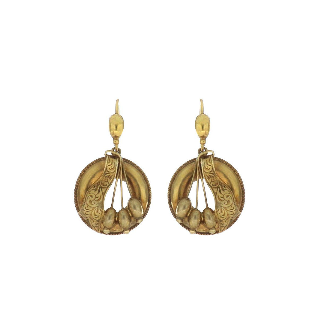 Victorian 10K Gold Circular Ribbon Drop Earrings