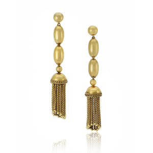 Victorian 14K Gold Bead and Fringe Tassel Earrings