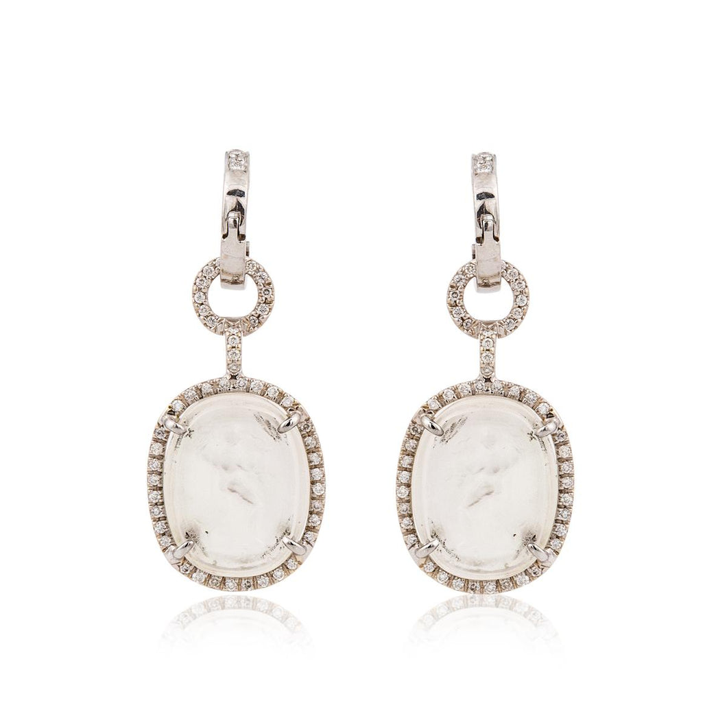 Estate Mazza 14K White Gold Venetian Glass and Diamond Earrings