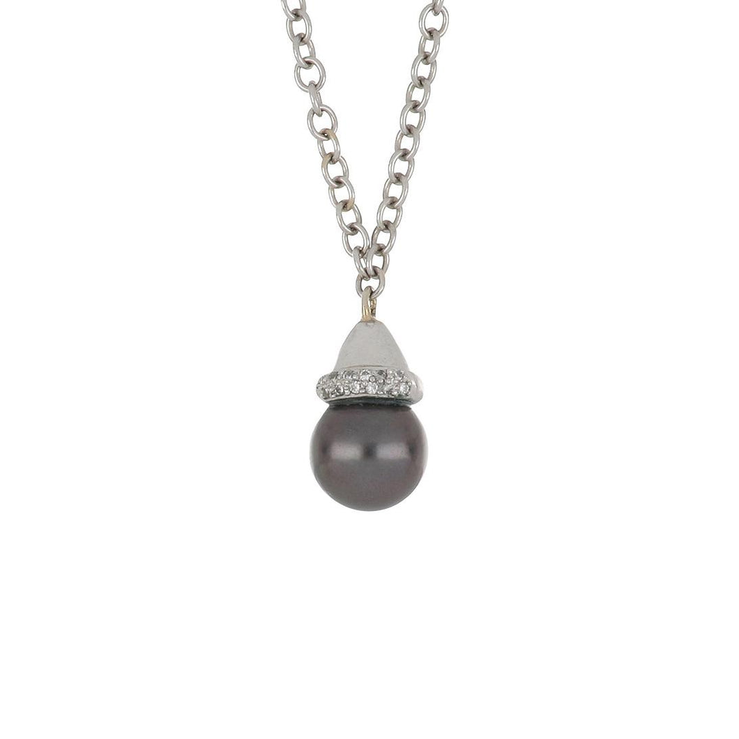 14K White Gold Tahitian Pearl Pendant Necklace