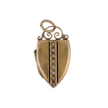 Load image into Gallery viewer, French Victorian 18K Gold Shield Locket with Seed Pearls and Enamel
