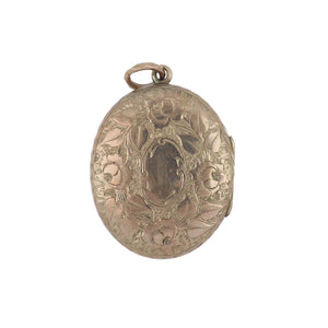 Victorian 10K Rose Gold Oval Locket with Floral Engraving