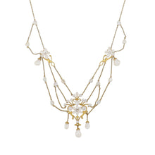 Load image into Gallery viewer, Art Nouveau 14K Gold Freshwater Pearl Swag Necklace with Diamonds
