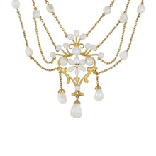 Load image into Gallery viewer, Art Nouveau 14K Gold Freshwater Pearl Swag Necklace with Diamonds

