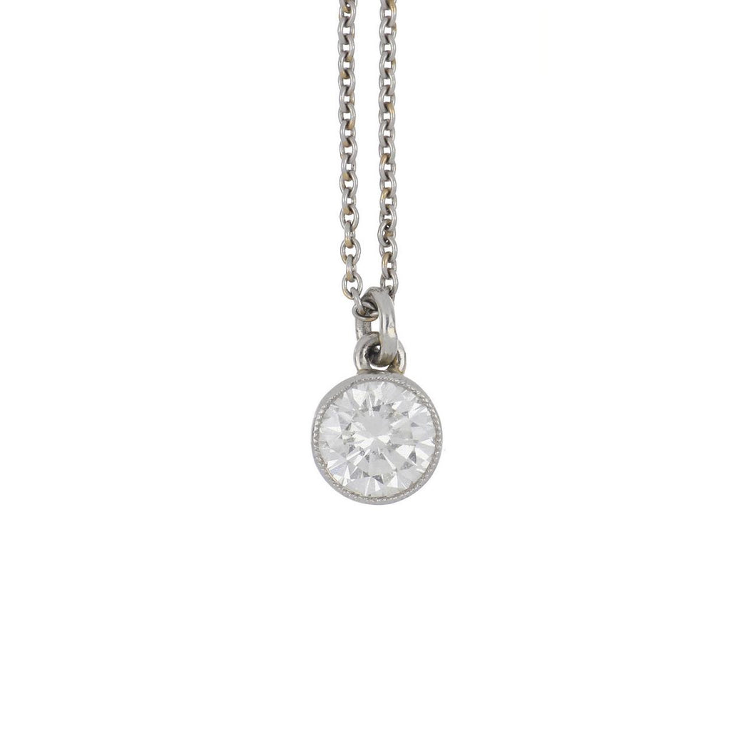 Platinum Millegrain Bezel-Set Diamond Solitaire Pendant Necklace