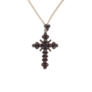 Victorian Bohemian Garnet Cross Pendant Necklace