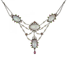 Load image into Gallery viewer, Edwardian Silver Multicolored Paste and Coque de Perle Festoon Suffragette Necklace
