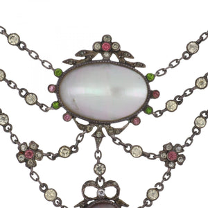 Edwardian Silver Multicolored Paste and Coque de Perle Festoon Suffragette Necklace