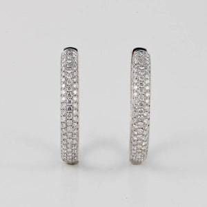 18K White Gold Pavé Diamond Hoop Earrings