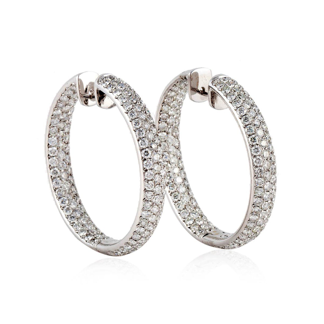 18K White Gold Pavé Diamond Hoop Earrings
