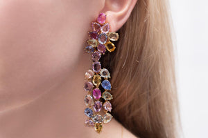 Estate David Webb 18K Gold Sapphire Cluster Drop Earrings