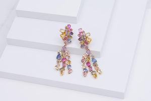 Estate David Webb 18K Gold Sapphire Cluster Drop Earrings