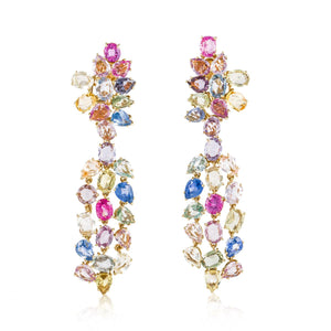 Estate David Webb 18K Gold Sapphire Cluster Drop Earrings