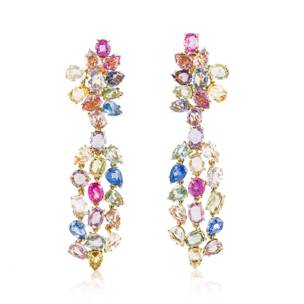 Estate David Webb 18K Gold Sapphire Cluster Drop Earrings