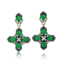 Load image into Gallery viewer, Zorab 18K Gold and Palladium Jade Dangle Earrings with Black and White Diamonds
