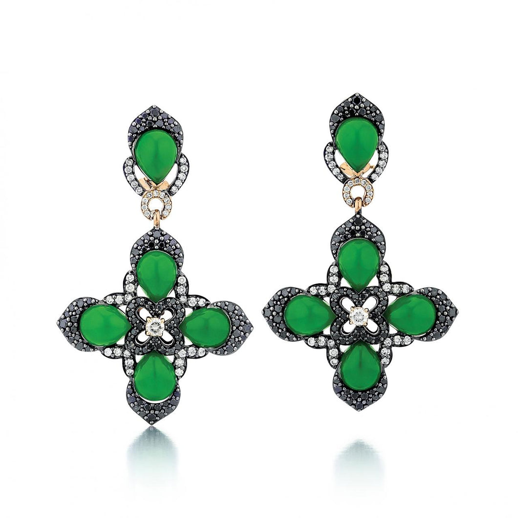 Zorab 18K Gold and Palladium Jade Dangle Earrings with Black and White Diamonds