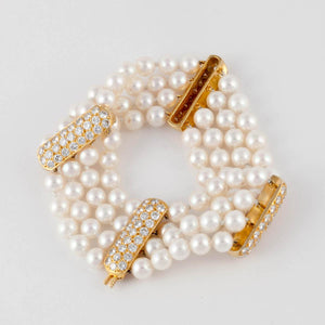 Cultured Pearl And Diamond Bracelet