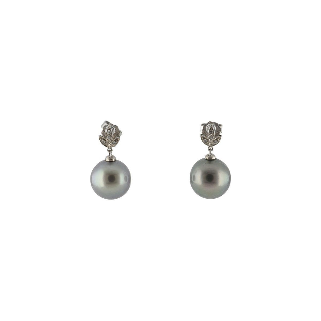 14k White Gold Pearl and Diamond Drop Earrings