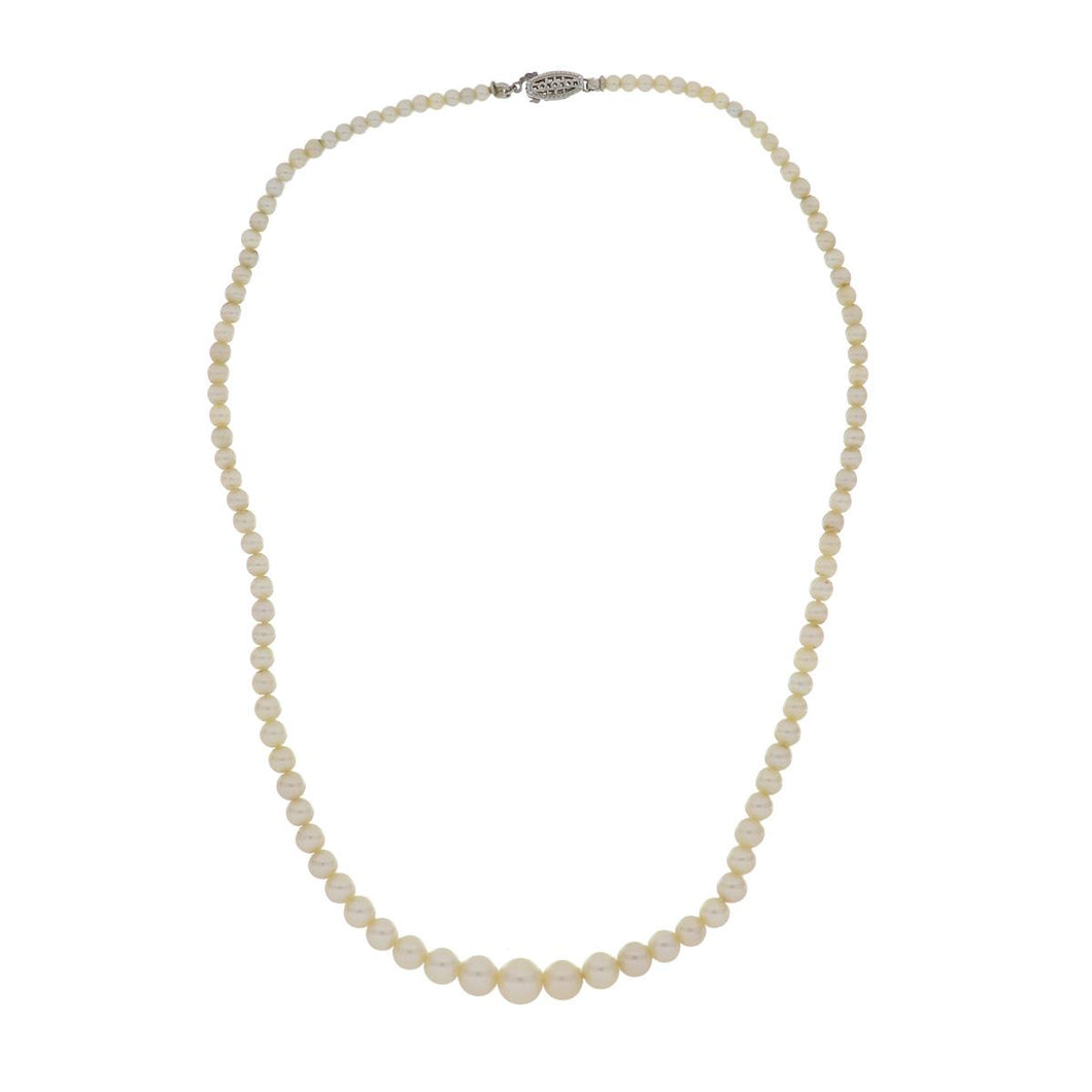 Estate 14K White Gold Graduated Cultured Pearl Necklace
