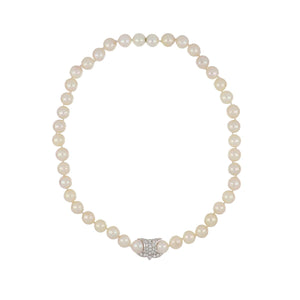 Estate Cultured Akoya Pearl Necklace with 18K White Gold and Diamond Enhancer